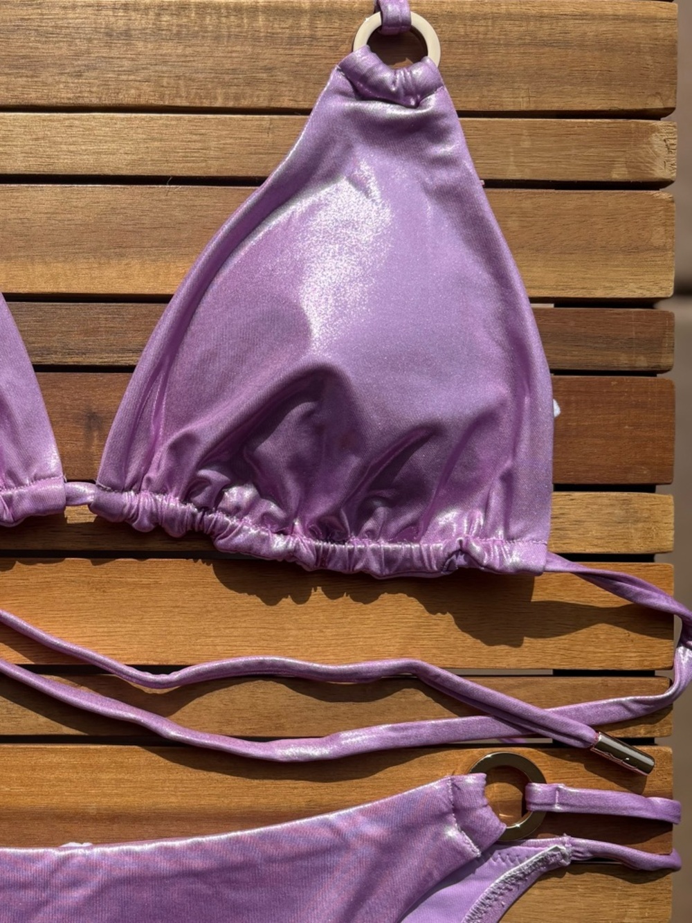 MEDIUM NWT RED CARTER - GRACE Triangle Bikini Swim shimmering lilac glitter gold